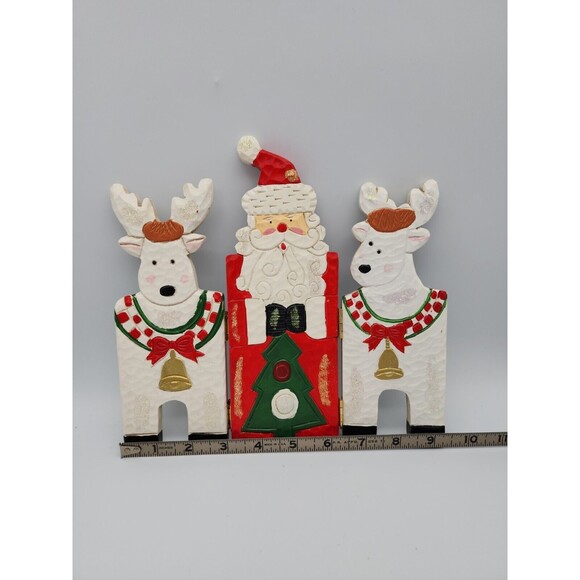 VTG Christmas Wood Decorative Folding Screen Santa & Reindeers Holiday Decor - Picture 6 of 12